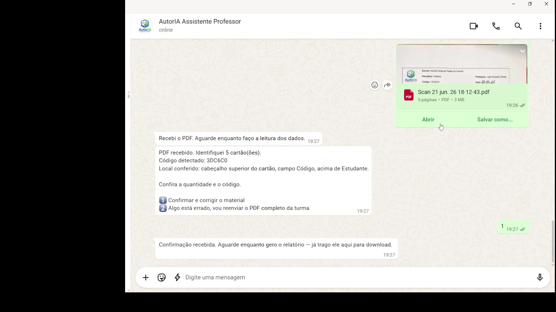 Correção de provas conduzida pelo WhatsApp