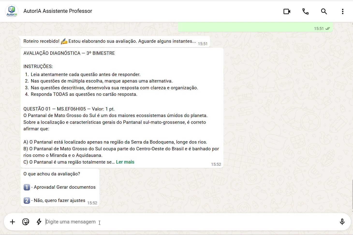 Menu real do AutorIA no WhatsApp